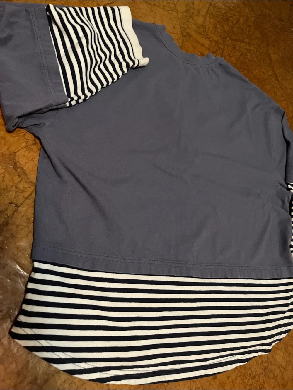 Free People Long Sleeve Navy Blue & White Striped Top Sz Small oversized